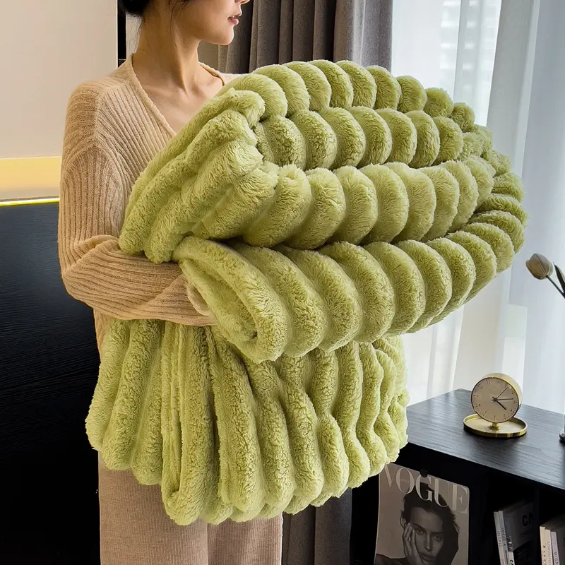 Artificial Rabbit Velvet Blanket For Four Season,Soft Bed Sheet Cover Sofa Nap Blankets,Solid Stripe Home Bedding 150*200cm