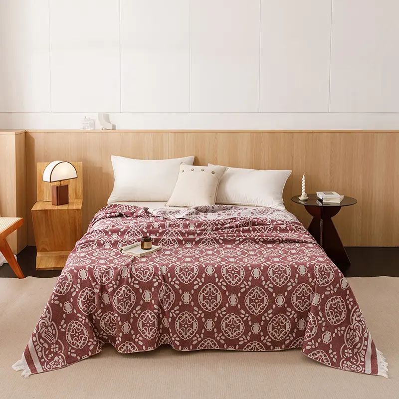 1pc 100%Cotton Double Layer Gauze Throw Blanket With Tassel,Blue Air-condition Comforter Home Sofa Bed Decor Cover 150*200cm