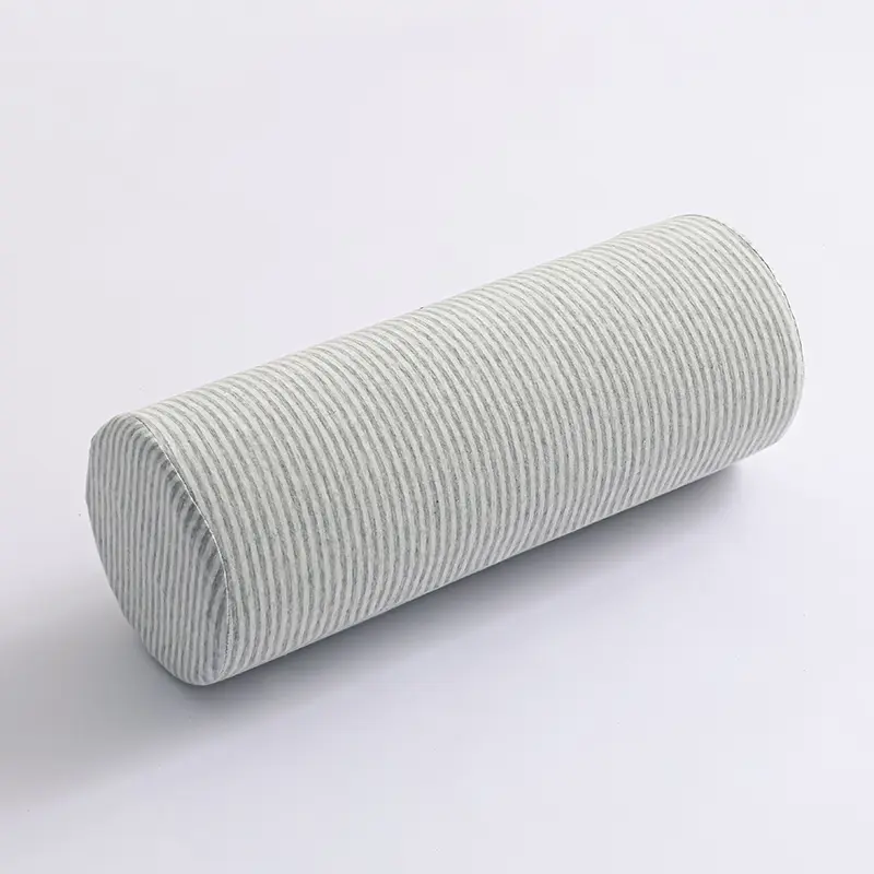 Cervical Neck Roll Pillow Cylinder Memory Foam Sofa Cushion Neck Pillow Core with Pure Knitted Cotton Stripe Pillowcase 40*15cm
