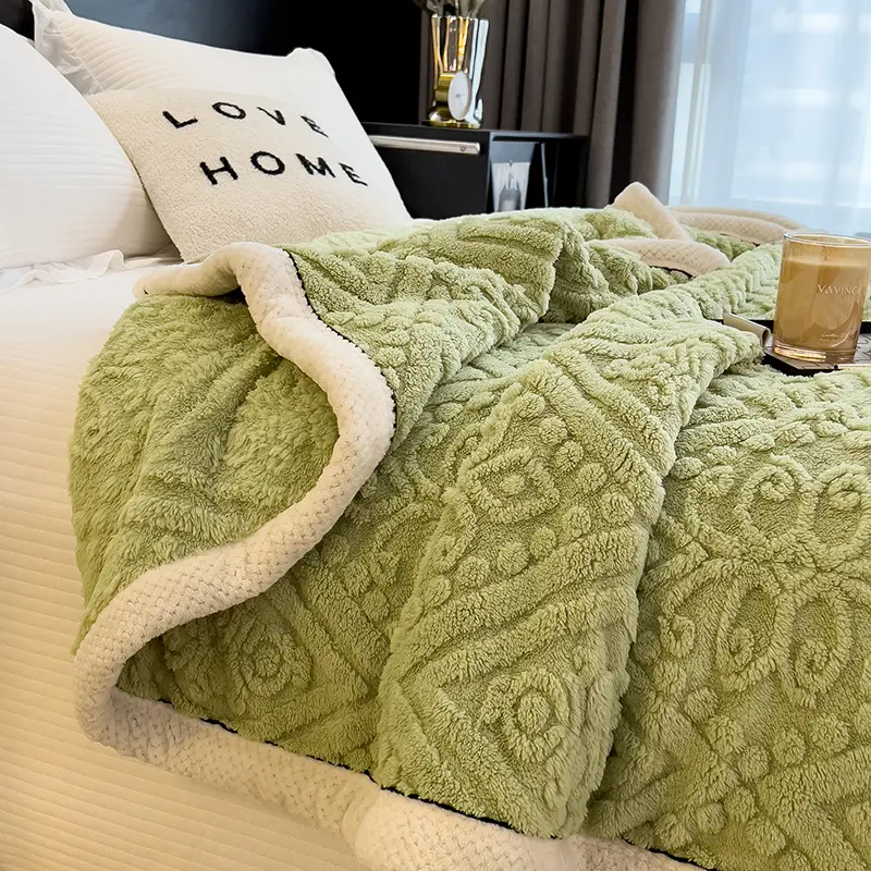 Cozy Carving Velvet Blanket Solid Fleece Soft Sofa Bed Cover Summer Quilt Office Plane Nap Blankets Drop Shipping 200*230cm Full