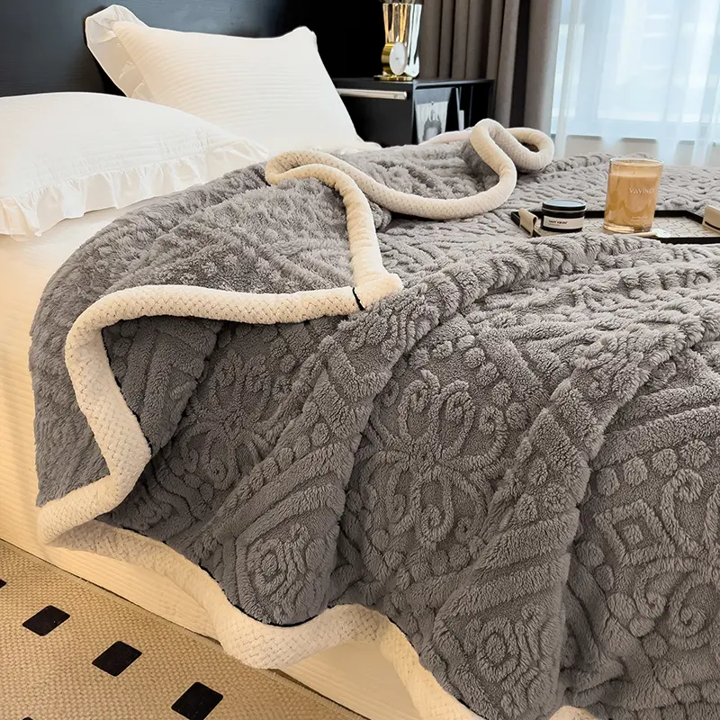 Cozy Carving Velvet Blanket Solid Fleece Soft Sofa Bed Cover Summer Quilt Office Plane Nap Blankets Drop Shipping 200*230cm Full