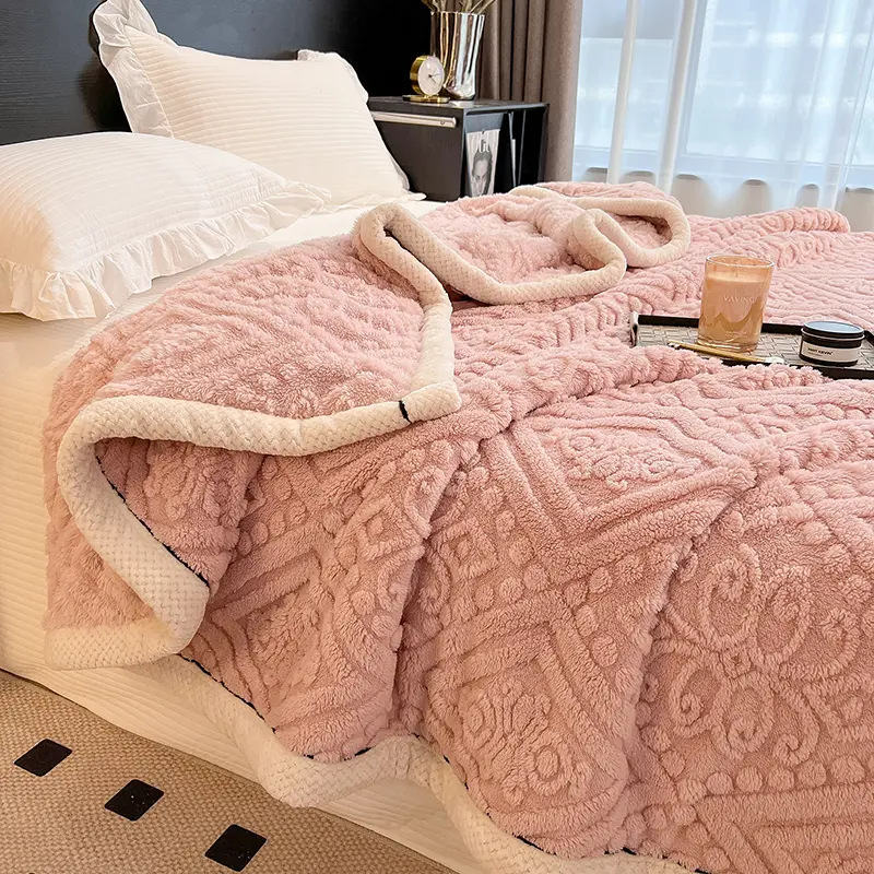 Cozy Carving Velvet Blanket Solid Fleece Soft Sofa Bed Cover Summer Quilt Office Plane Nap Blankets Drop Shipping 200*230cm Full