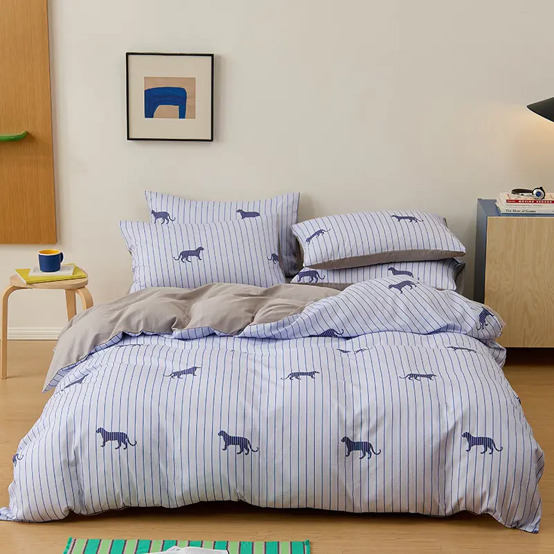 100%Cotton Gauze Bedding Set Duvet Cover+Sheet+Pillowcase Modern Stripe Summer Breathable Bedclothes Twin King Drop Shipping