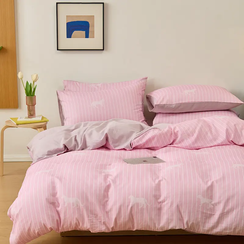 100%Cotton Gauze Bedding Set Duvet Cover+Sheet+Pillowcase Modern Stripe Summer Breathable Bedclothes Twin King Drop Shipping