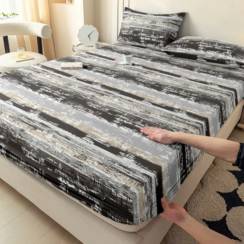 3pcs Fashion Geometric Printing Fitted Sheet Set Europe Mattress Protector Cover Single/Double Bed Home Bedding Drop Shiping