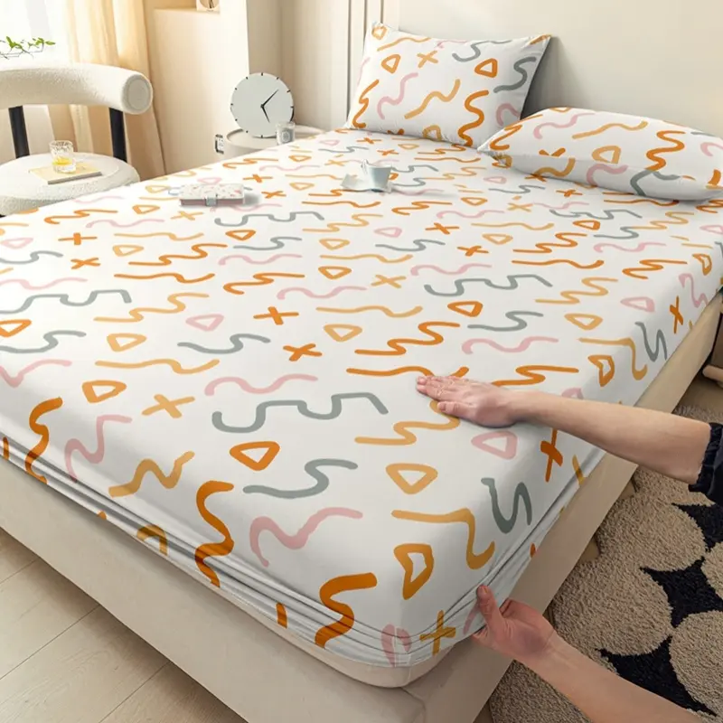 3pcs Fashion Geometric Printing Fitted Sheet Set Europe Mattress Protector Cover Single/Double Bed Home Bedding Drop Shiping