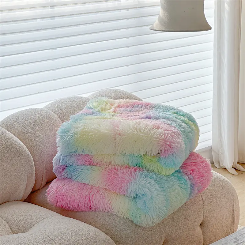 Dyed Long Hair Duvet Cashmere Thicken Winter Blanket Warm Mink Hair Fat Comforter 4-5cm Long Hair Bedding Home Linen Colorful