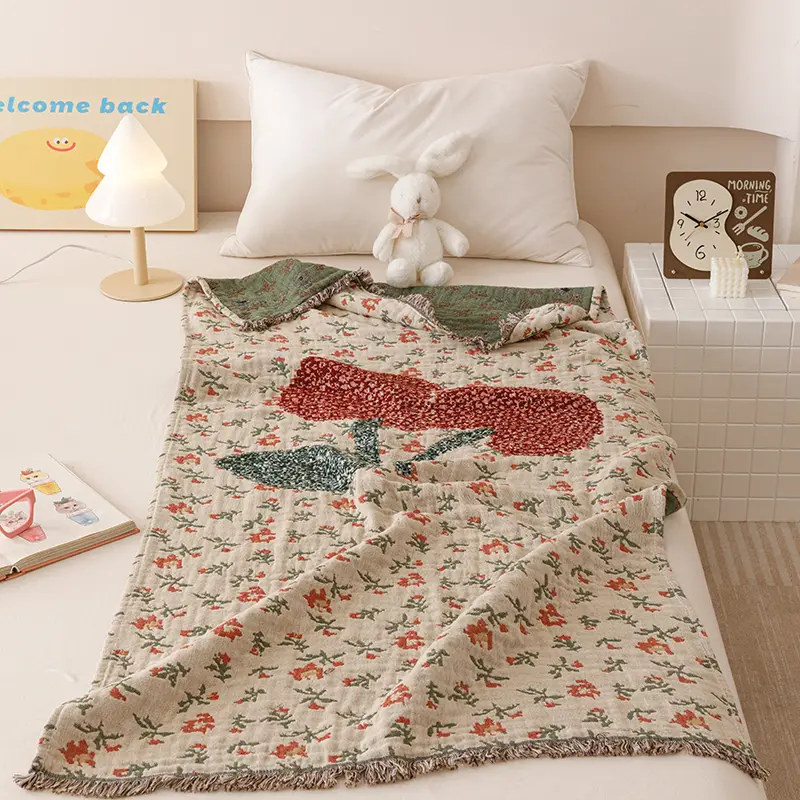100%Cotton Gauze Tassel Bath Beach Towel,Jacquard Dog Rabbit Blanket,Baby Kids Cute Summer Quilt 80*160cm Drop Shipping Pumpkin
