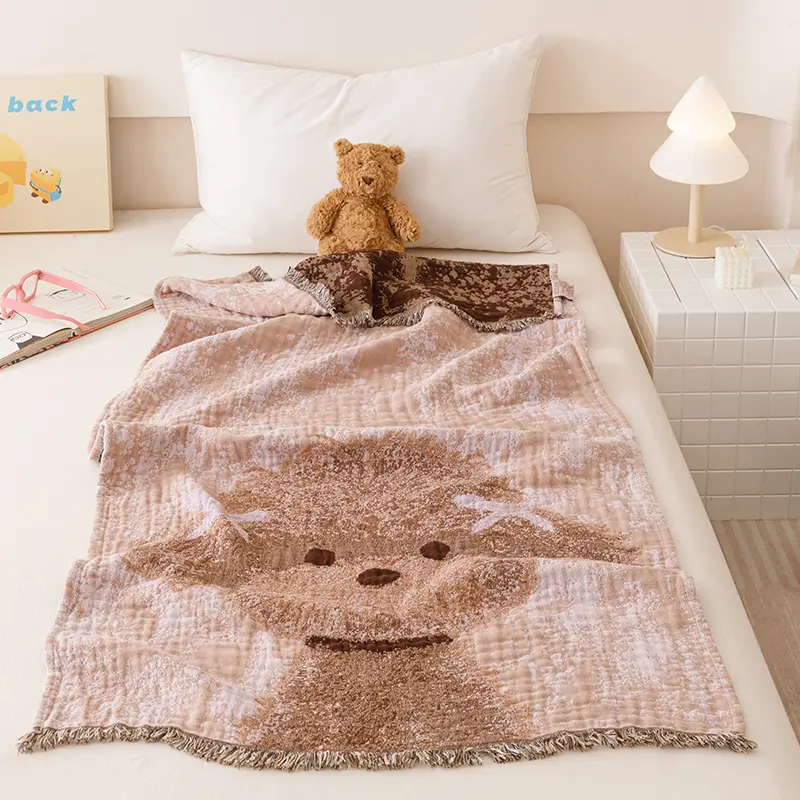 100%Cotton Gauze Tassel Bath Beach Towel,Jacquard Dog Rabbit Blanket,Baby Kids Cute Summer Quilt 80*160cm Drop Shipping Pumpkin