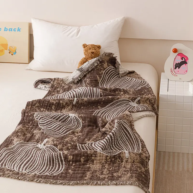 100%Cotton Gauze Tassel Bath Beach Towel,Jacquard Dog Rabbit Blanket,Baby Kids Cute Summer Quilt 80*160cm Drop Shipping Pumpkin