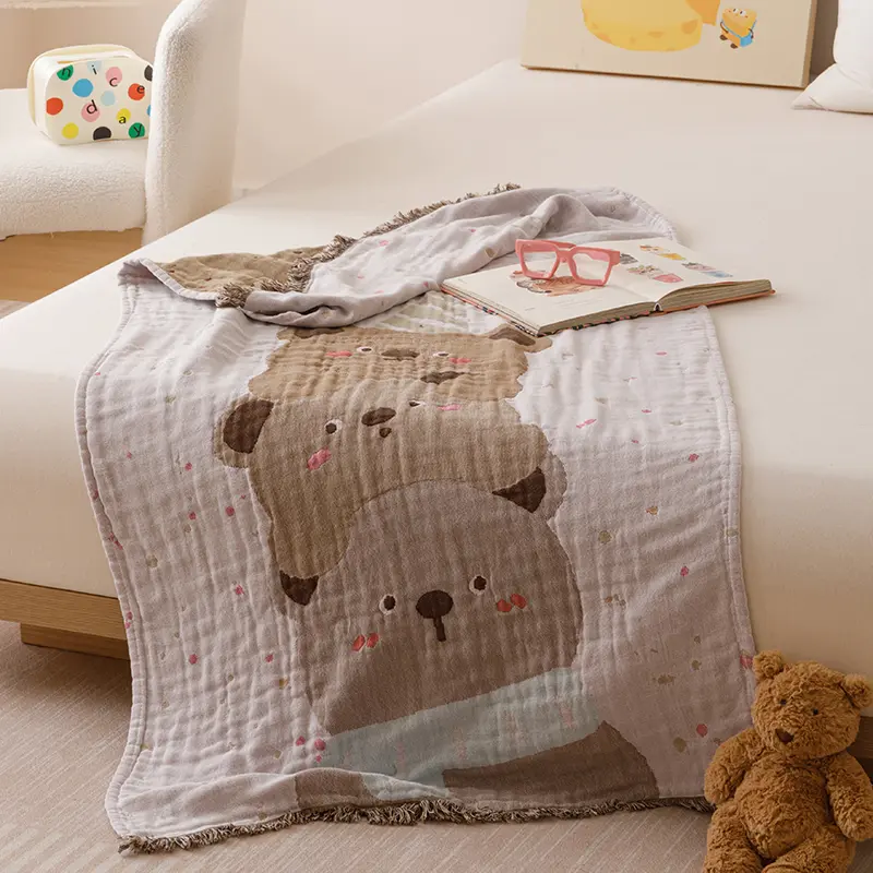 100%Cotton Gauze Tassel Bath Beach Towel,Jacquard Dog Rabbit Blanket,Baby Kids Cute Summer Quilt 80*160cm Drop Shipping Pumpkin
