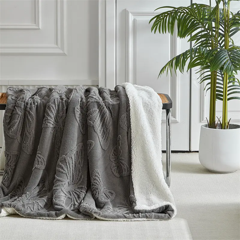 Thicken Double Layer Throw Blanket,Butterfly Fleece+Artificial Lamb Cashmere AB Side,Warm Fluffy Winter Bed Sofa Cover 150*200cm