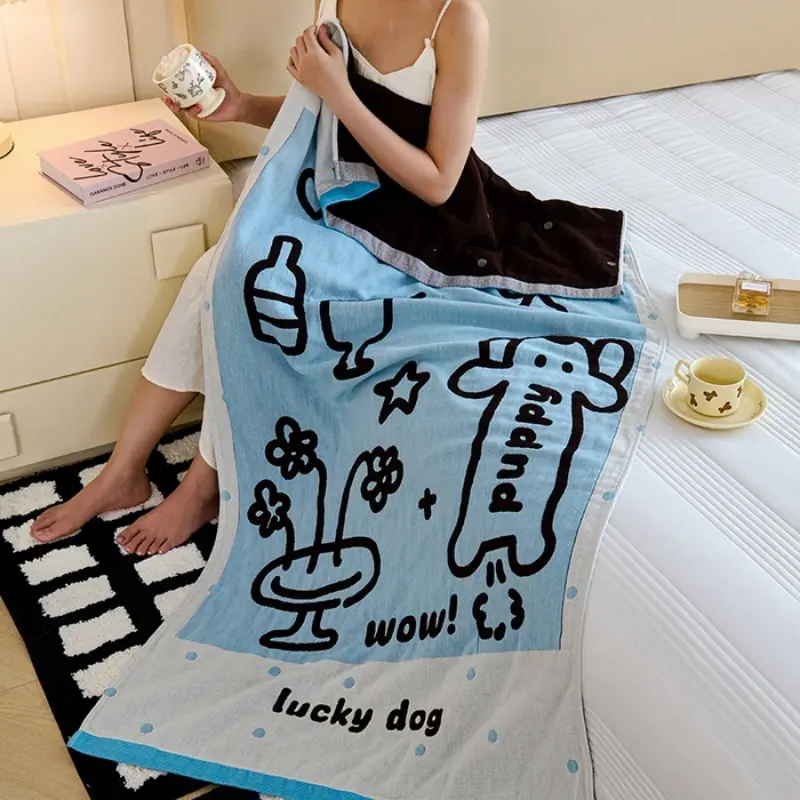 A Type Multi Use Bath Towel,Cartoon Animal 100%Cotton Gauze Beach Towels,Little Child Baby Wrap Blanekts,Summer Quilt 75*160cm