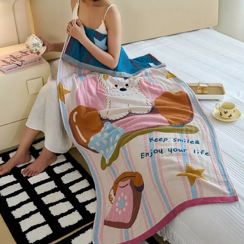 A Type Multi Use Bath Towel,Cartoon Animal 100%Cotton Gauze Beach Towels,Little Child Baby Wrap Blanekts,Summer Quilt 75*160cm