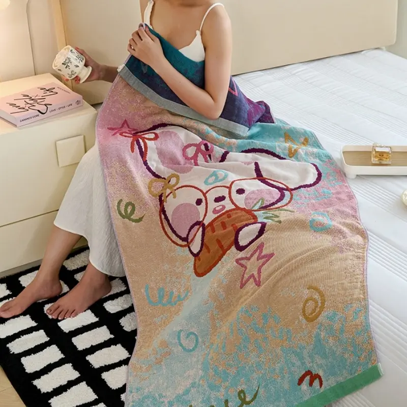 A Type Multi Use Bath Towel,Cartoon Animal 100%Cotton Gauze Beach Towels,Little Child Baby Wrap Blanekts,Summer Quilt 75*160cm