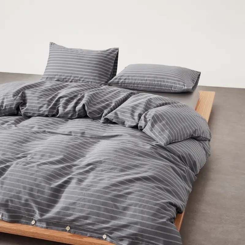 3/4Pcs Luxury 100% Cotton Bedding Set, Stripe Duvet Cover Sheet Pillowcase Home Bed Linens For All Seasons King Drop Shippping