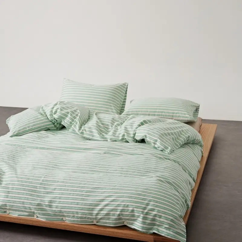 3/4Pcs Luxury 100% Cotton Bedding Set, Stripe Duvet Cover Sheet Pillowcase Home Bed Linens For All Seasons King Drop Shippping