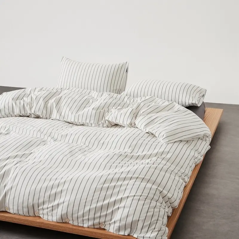 3/4Pcs Luxury 100% Cotton Bedding Set, Stripe Duvet Cover Sheet Pillowcase Home Bed Linens For All Seasons King Drop Shippping