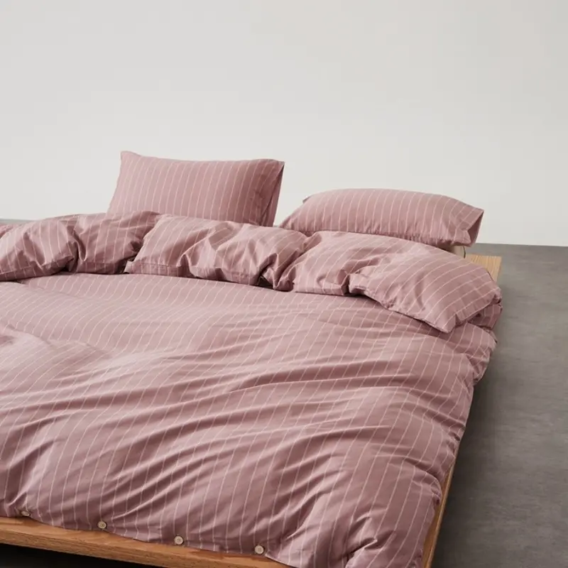 3/4Pcs Luxury 100% Cotton Bedding Set, Stripe Duvet Cover Sheet Pillowcase Home Bed Linens For All Seasons King Drop Shippping