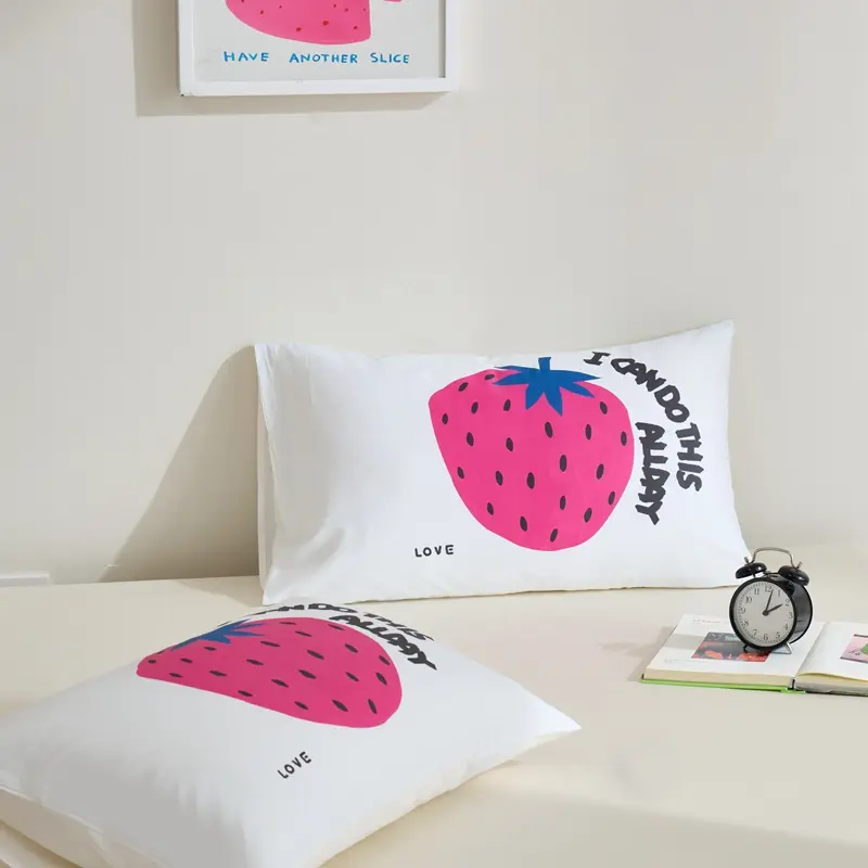 2pcs 100%Cotton Pillowcase 48*74cm Dopamine Stripe Letter Lemon Peach Printed Pillow Cover Home Bed Decor Adult Kids Bedding