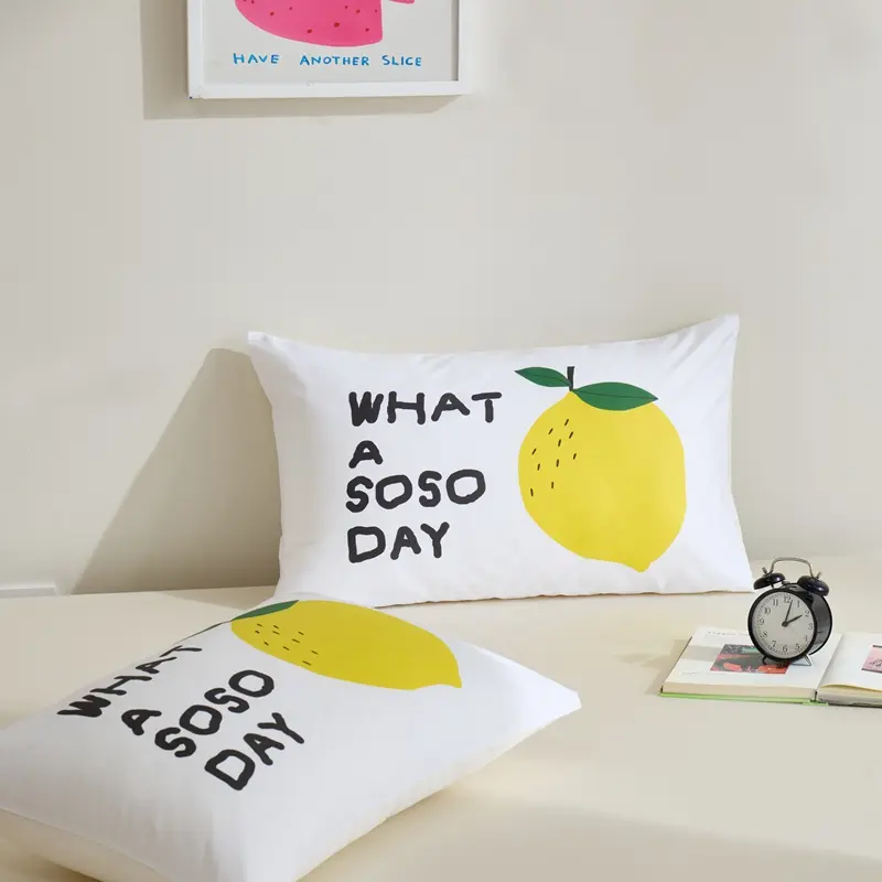 2pcs 100%Cotton Pillowcase 48*74cm Dopamine Stripe Letter Lemon Peach Printed Pillow Cover Home Bed Decor Adult Kids Bedding