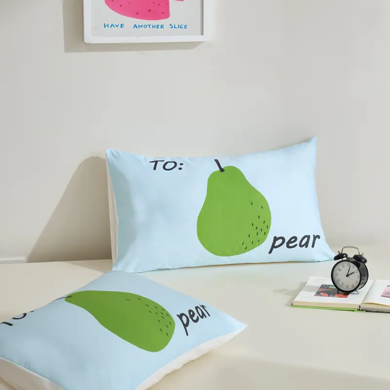 2pcs 100%Cotton Pillowcase 48*74cm Dopamine Stripe Letter Lemon Peach Printed Pillow Cover Home Bed Decor Adult Kids Bedding
