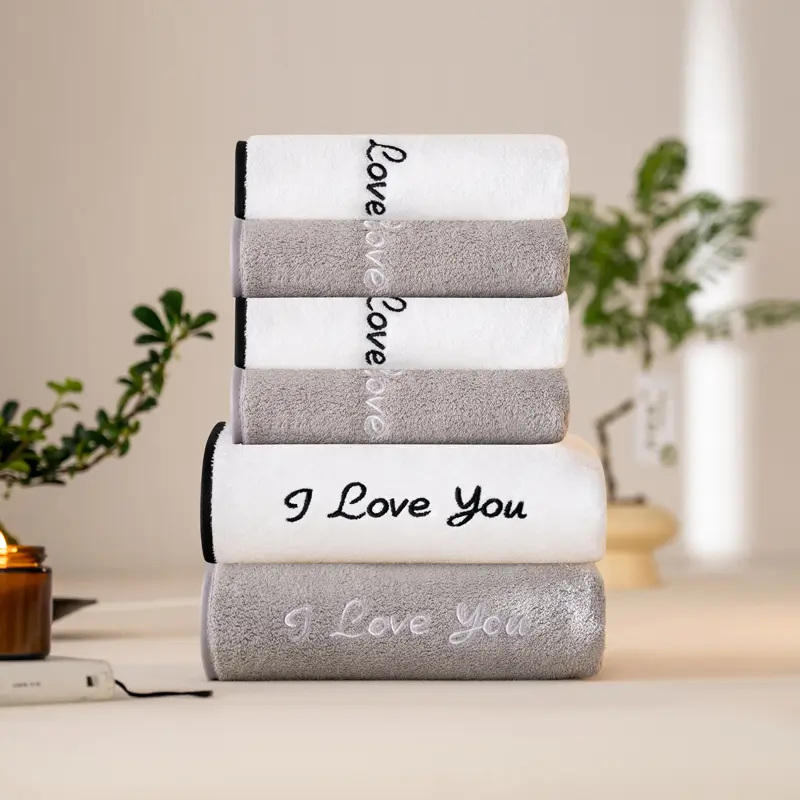 Coral Fleece Face+ Bath Towel Set, Microfiber,Soft Water-Absorbent Adult Kids Bathroom Towels with Letter Embroidered,2Pcs/set