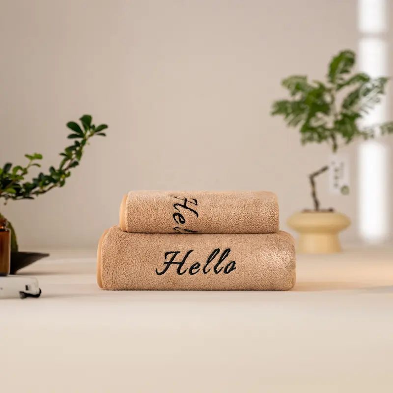 Coral Fleece Face+ Bath Towel Set, Microfiber,Soft Water-Absorbent Adult Kids Bathroom Towels with Letter Embroidered,2Pcs/set