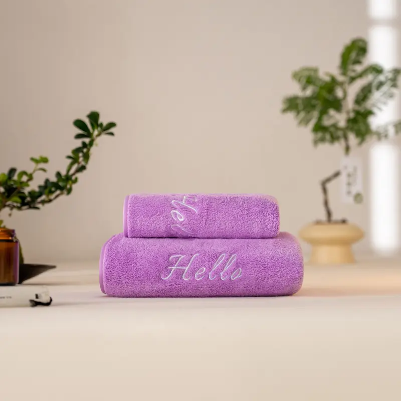 Coral Fleece Face+ Bath Towel Set, Microfiber,Soft Water-Absorbent Adult Kids Bathroom Towels with Letter Embroidered,2Pcs/set