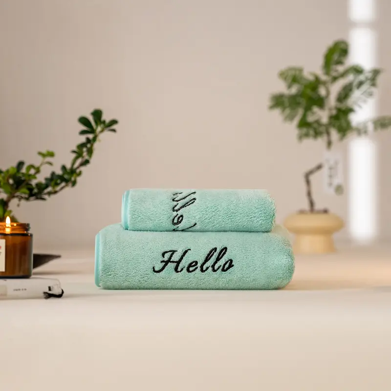 Coral Fleece Face+ Bath Towel Set, Microfiber,Soft Water-Absorbent Adult Kids Bathroom Towels with Letter Embroidered,2Pcs/set