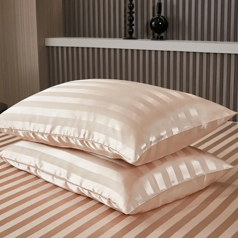 1Pc Queen Satin Silky Pillowcase Imitation Silk Rectangle Pillow Case Cover Stripe Home Hotel Smoothy Bedding 51*75/51*102cm