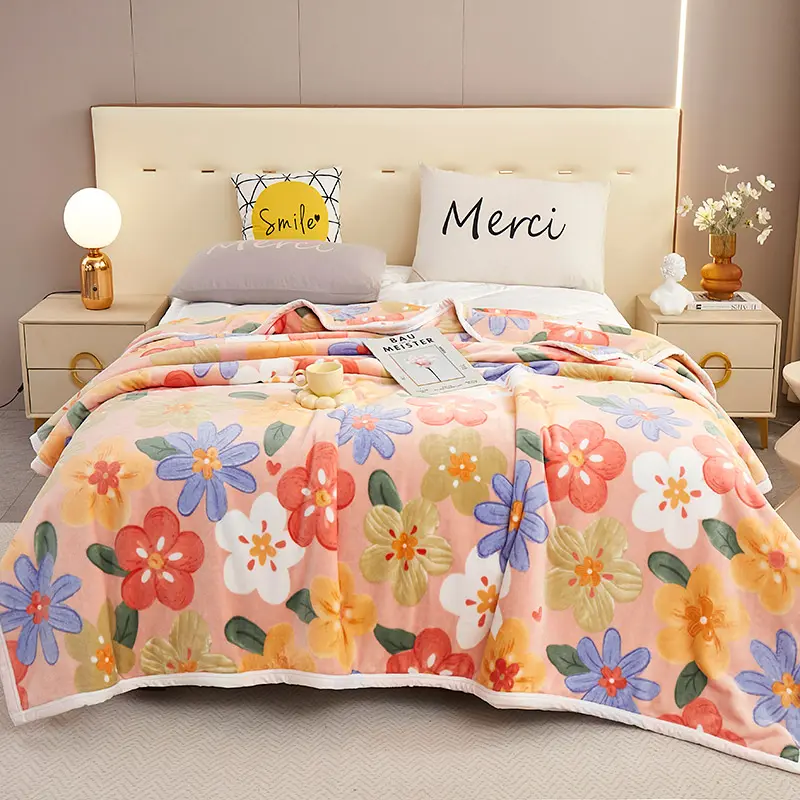 Thickened Blanket Flannel Bedspread Soft Warm Fleece Velvet Bed Cover For Kid Adult Floral Home Bedding 120*200cm Drop Shipping