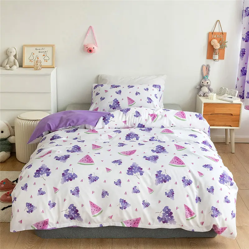 Duvet Cover Set For Kids Children Boys Girls Cartoon Strawberry Car Fruit Digital Printing Home Bedding US Twin Double Size Gift