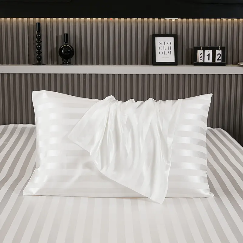 1Pc Queen Satin Silky Pillowcase Imitation Silk Rectangle Pillow Case Cover Stripe Home Hotel Smoothy Bedding 51*75/51*102cm