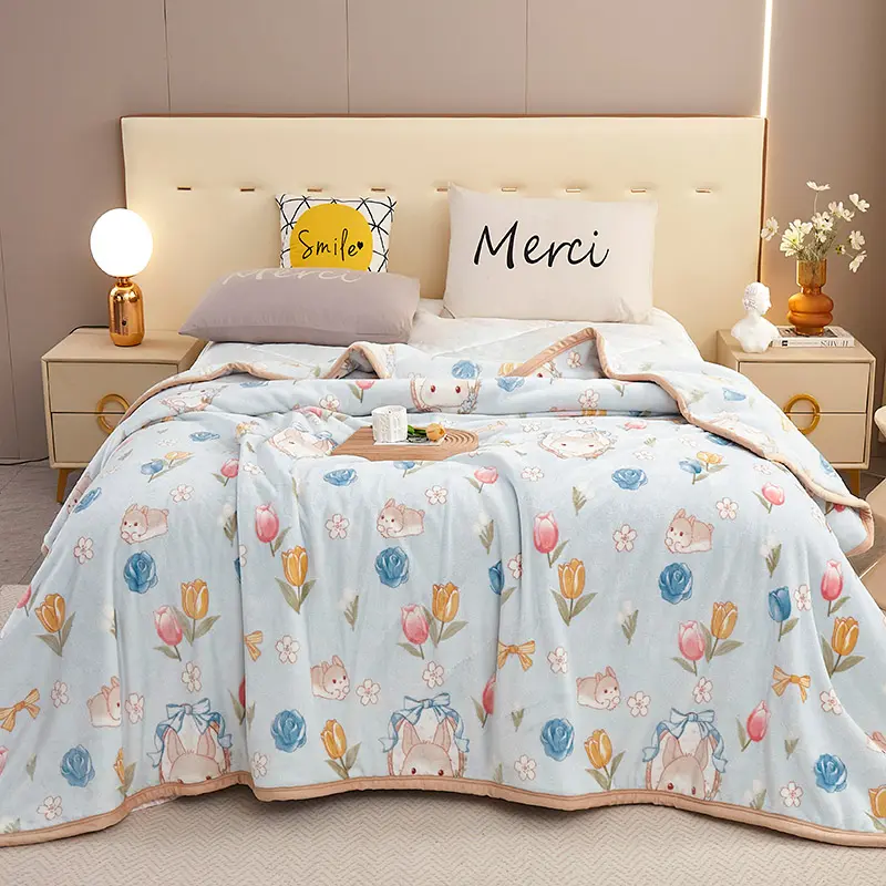 Thickened Blanket Flannel Bedspread Soft Warm Fleece Velvet Bed Cover For Kid Adult Floral Home Bedding 120*200cm Drop Shipping
