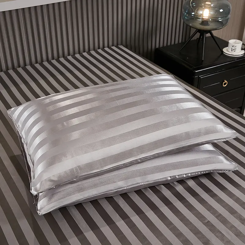 1Pc Queen Satin Silky Pillowcase Imitation Silk Rectangle Pillow Case Cover Stripe Home Hotel Smoothy Bedding 51*75/51*102cm