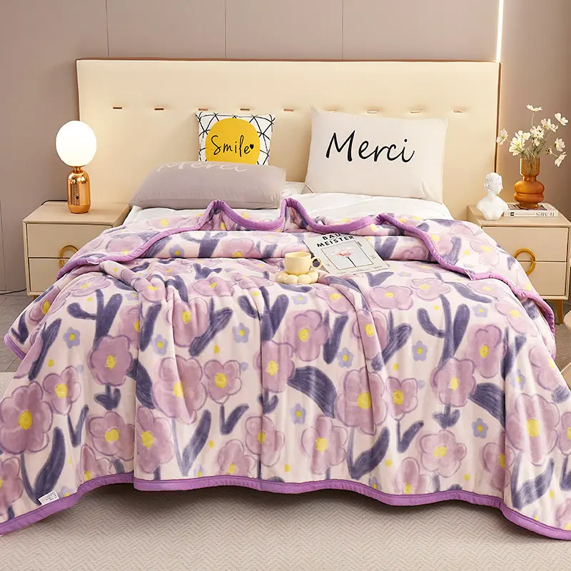 Thickened Blanket Flannel Bedspread Soft Warm Fleece Velvet Bed Cover For Kid Adult Floral Home Bedding 120*200cm Drop Shipping