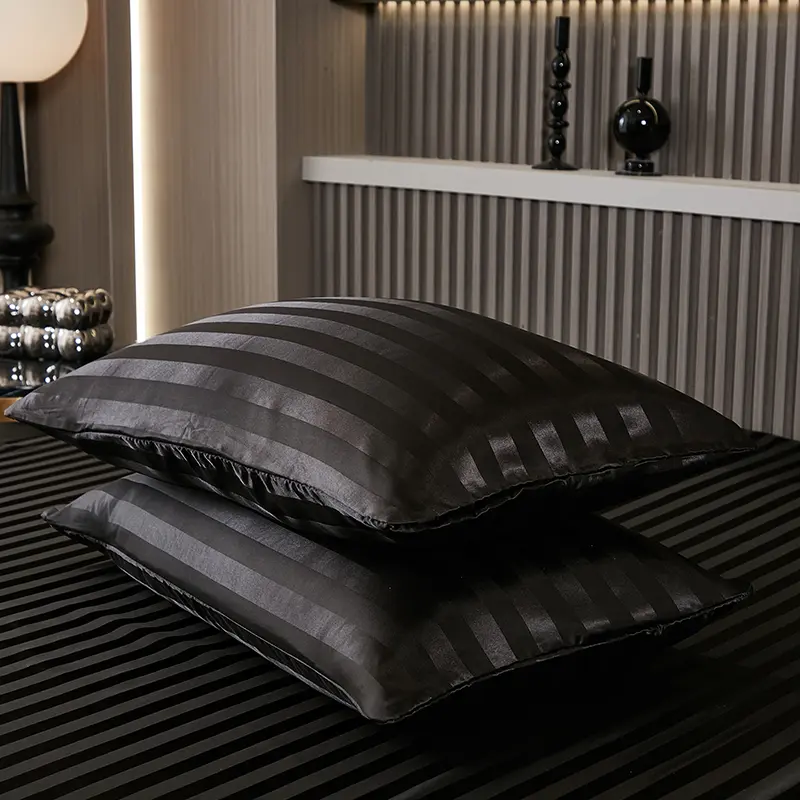 1Pc Queen Satin Silky Pillowcase Imitation Silk Rectangle Pillow Case Cover Stripe Home Hotel Smoothy Bedding 51*75/51*102cm
