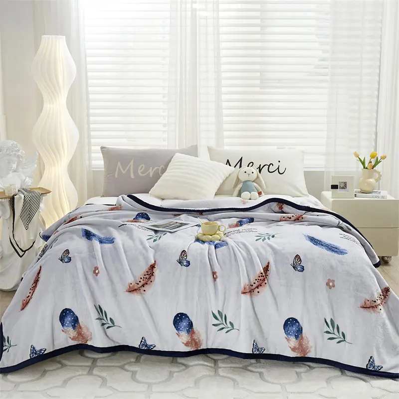 Thickened Blanket Flannel Bedspread Soft Warm Fleece Velvet Bed Cover For Kid Adult Floral Home Bedding 120*200cm Drop Shipping