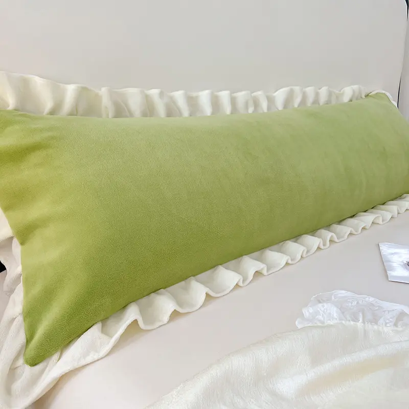 Coulple Sleeping Pillowcase with Ruffle Winter Double People Fleece Flannel Warm Length Size Pillow Covers Home Bedding 45*150cm