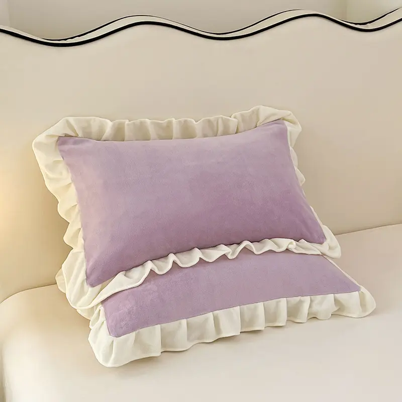 Coulple Sleeping Pillowcase with Ruffle Winter Double People Fleece Flannel Warm Length Size Pillow Covers Home Bedding 45*150cm