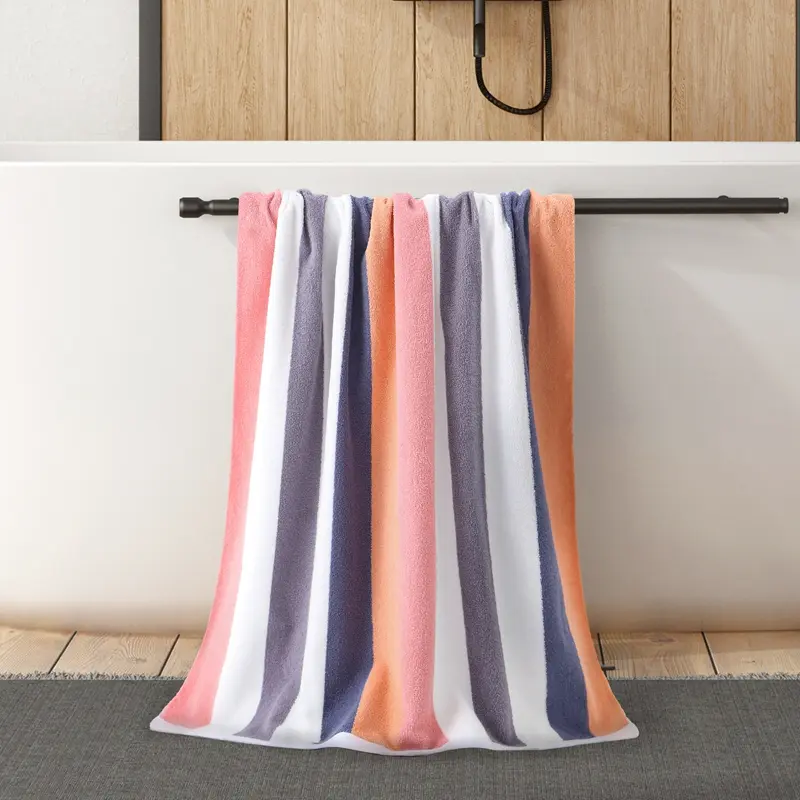 Quick Drying Bath Towel Pure Cotton Bathroom Towels 70*140cm Soft Absorbent Blue Striped Or Solid Pattern High Quality Washcloth