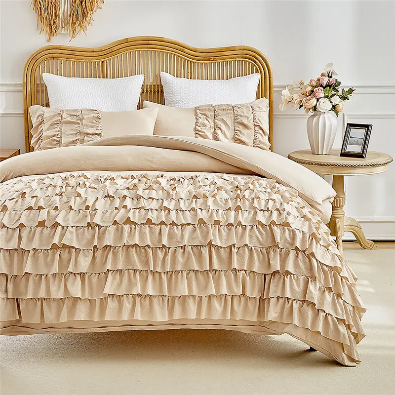 White Wedding Ruffle Duvet Cover Set 2/3pcs Quilt Cover+Pillowcase Home Bedding For All-Seasons Korean Romantic Twin Queen King