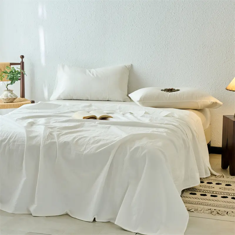 Bed Sheet Set for Summer.Soft Pure washed Cotton Top Sheet with Pillowcase Solid Single/Queen Flat Sheet Sets Home Hotel Linens