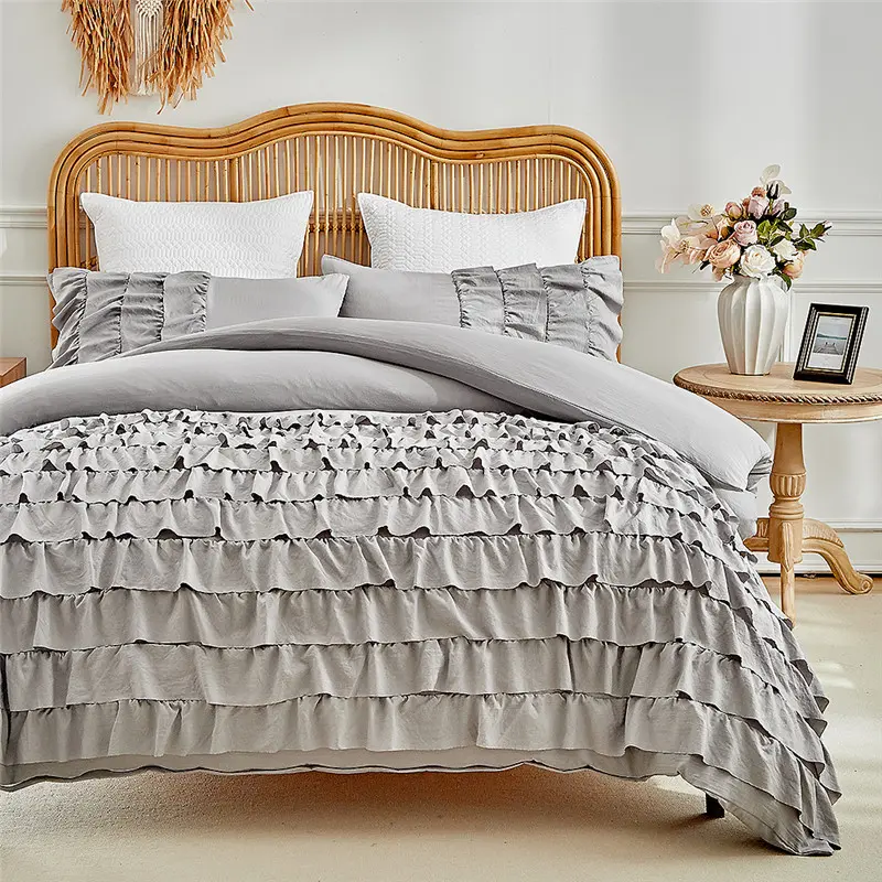White Wedding Ruffle Duvet Cover Set 2/3pcs Quilt Cover+Pillowcase Home Bedding For All-Seasons Korean Romantic Twin Queen King
