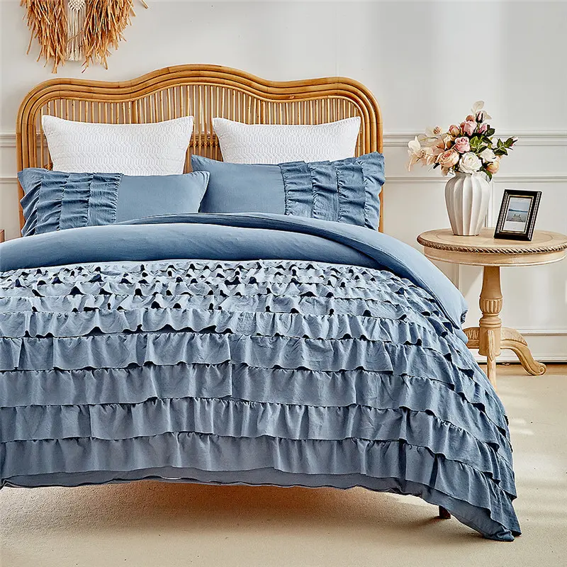 White Wedding Ruffle Duvet Cover Set 2/3pcs Quilt Cover+Pillowcase Home Bedding For All-Seasons Korean Romantic Twin Queen King