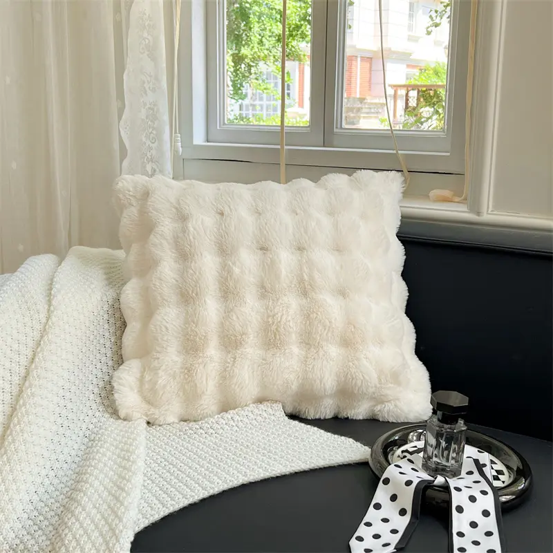 Imitation Rabbit Velvet Cushion Cover 50*50cm Soft Plush Velvet Throw Pillow Cover White Home Bed Sofa Decor Textile No Inner
