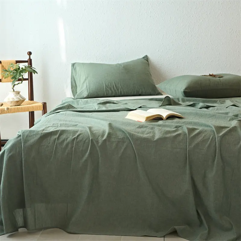 Bed Sheet Set for Summer.Soft Pure washed Cotton Top Sheet with Pillowcase Solid Single/Queen Flat Sheet Sets Home Hotel Linens