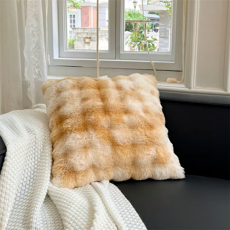 Imitation Rabbit Velvet Cushion Cover 50*50cm Soft Plush Velvet Throw Pillow Cover White Home Bed Sofa Decor Textile No Inner