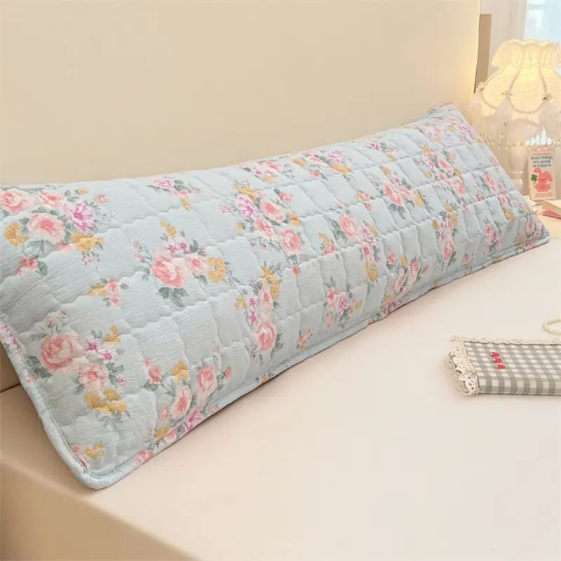 Fresh Flower Quilted Length Sleeping Pillowcase For Double Couple People,48*150cm Soft Polyester Pillow Cover Home Bedding 1/2pc
